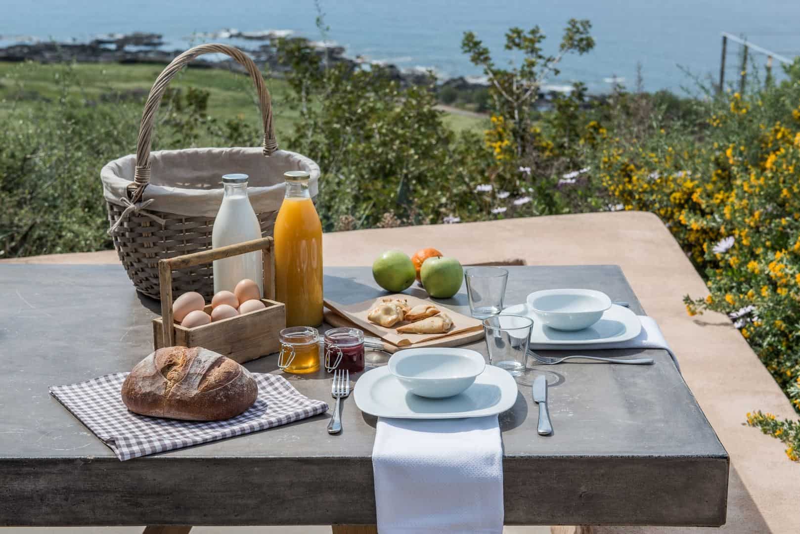 A breakfast hamper is delivered to the villa daily