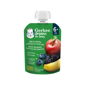 GERBER Fruit Purees Apple Banana Blueberry & Raspberry Organic 90gr